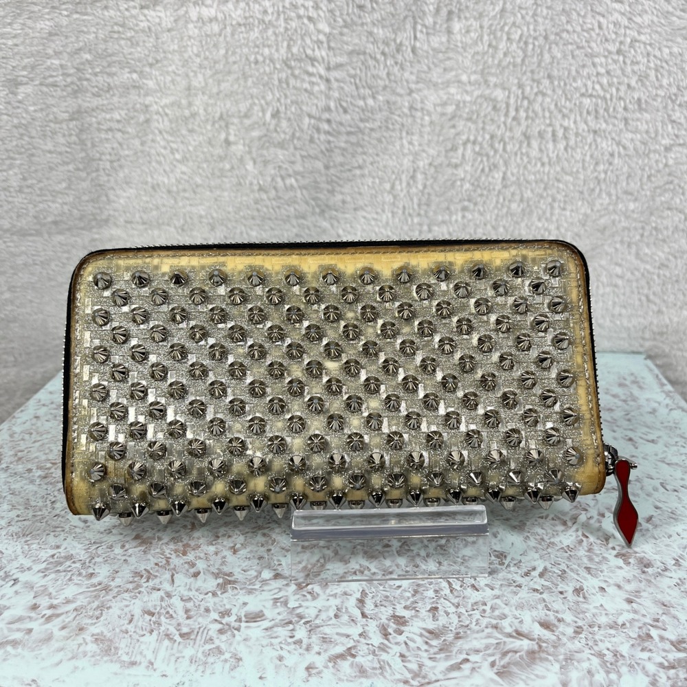 Christian Louboutin Spiked‎ Wallet Long Zip Around Red Interior Designer